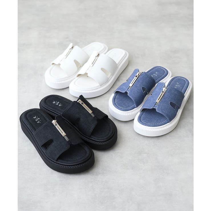 【25年春夏新作】軽量厚底 フロントジップ スライドサンダル | DEMETER | 詳細画像2 