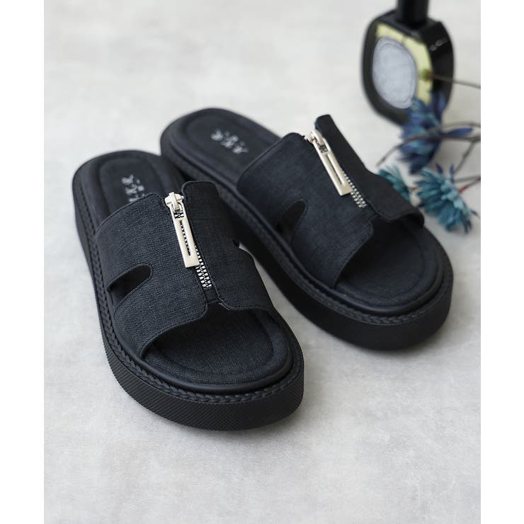 【25年春夏新作】軽量厚底 フロントジップ スライドサンダル | DEMETER | 詳細画像3 