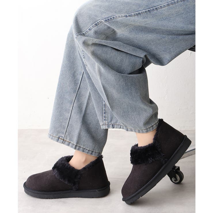 ブラック | 【25年秋冬再販】軽量 ボリュームファー アンクル ムートンブーツ | DEMETER