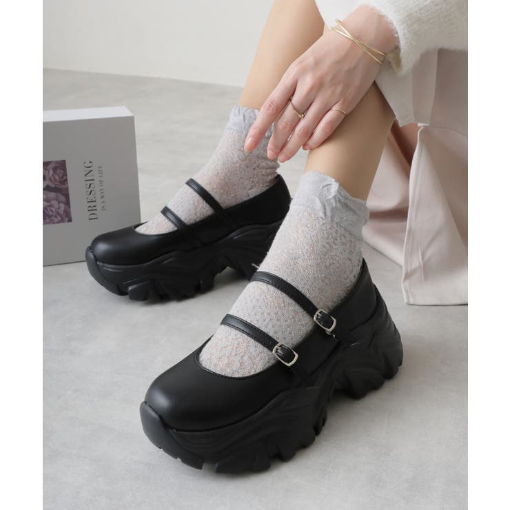 ブラック | 軽量厚底 プラットフォーム スニーカーライク | DEMETER