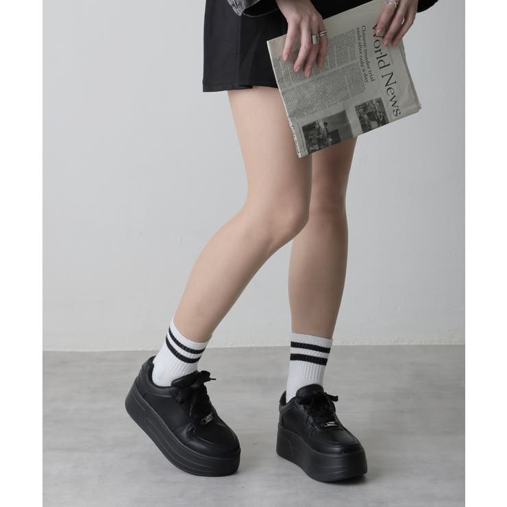 【25年春夏再販】軽量厚底 プラットフォーム レースアップ コートスニーカー | DEMETER | 詳細画像35 