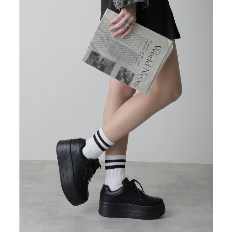 【25年春夏再販】軽量厚底 プラットフォーム レースアップ コートスニーカー | DEMETER | 詳細画像38 