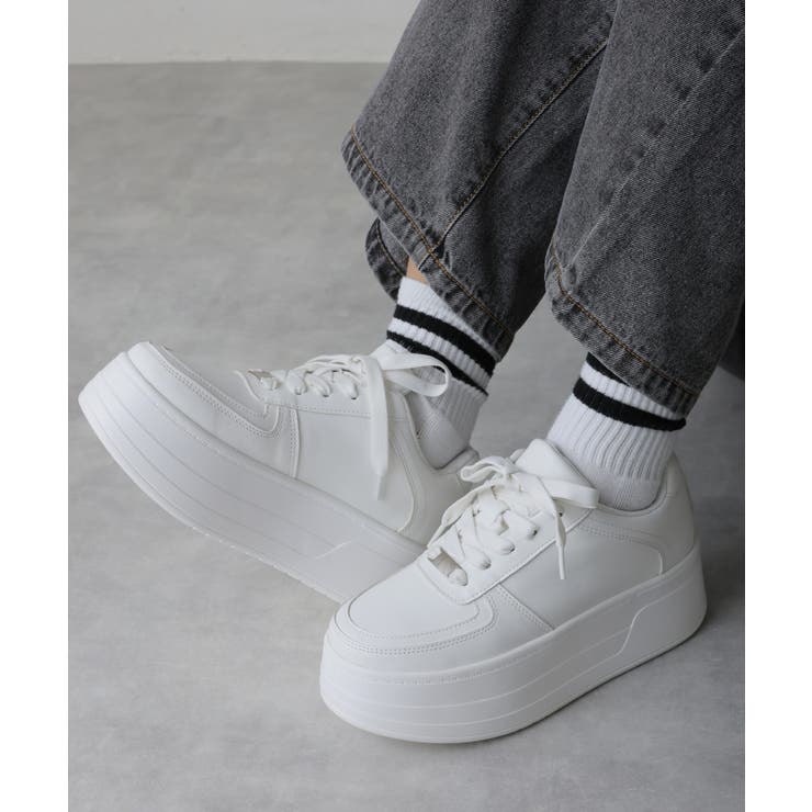 【25年春夏再販】軽量厚底 プラットフォーム レースアップ コートスニーカー | DEMETER | 詳細画像42 