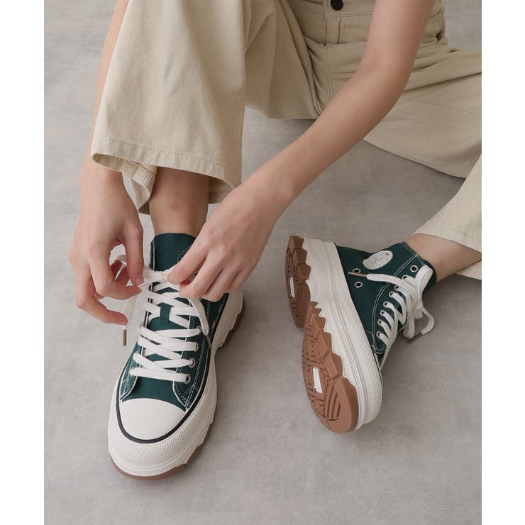 ダークグリーン | 【25年春夏新作】厚底 ボリュームソール レースアップ ハイカットスニーカー | DEMETER