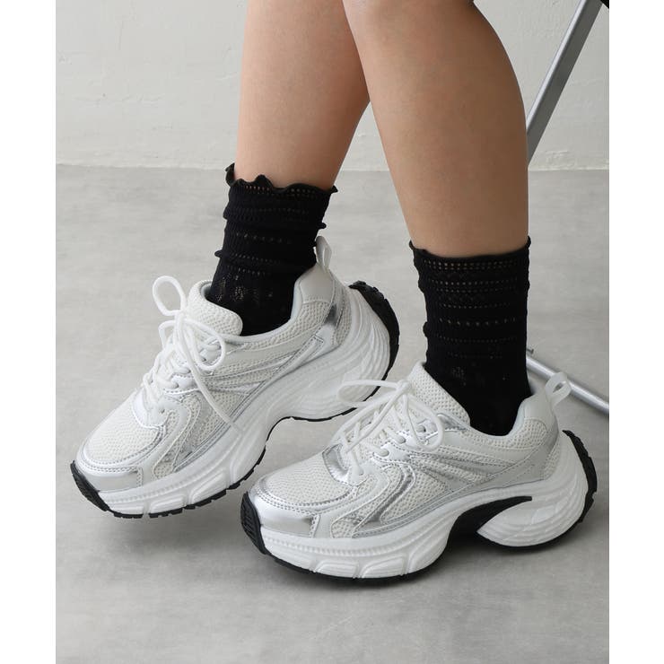 シルバー | 【25年春夏新作】軽量 厚底 ボリューム デザインソール ダッドスニーカー | DEMETER