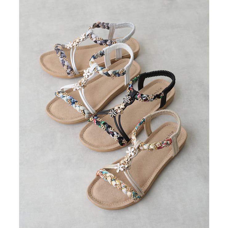 【25年春夏新作】フラワーモチーフ ビジュー リゾートサンダル | DEMETER | 詳細画像2 