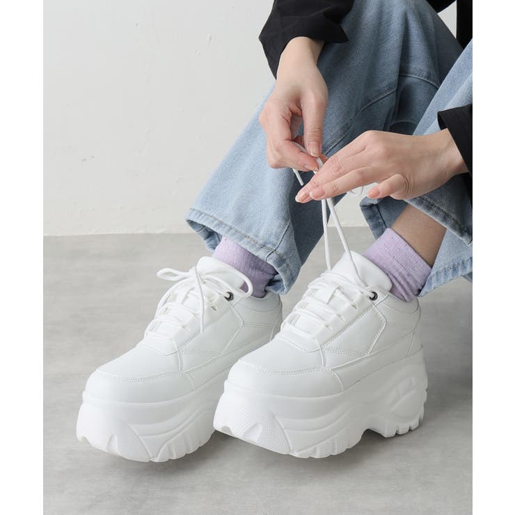 ホワイト | 【25年春夏新作】軽量 厚底ソール レースアップ スニーカー | DEMETER