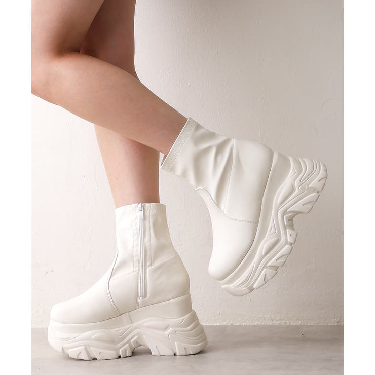 アイボリースムース | 【25年秋冬新作】厚底 ボリュームソール ストレッチ ショートブーツ | DEMETER