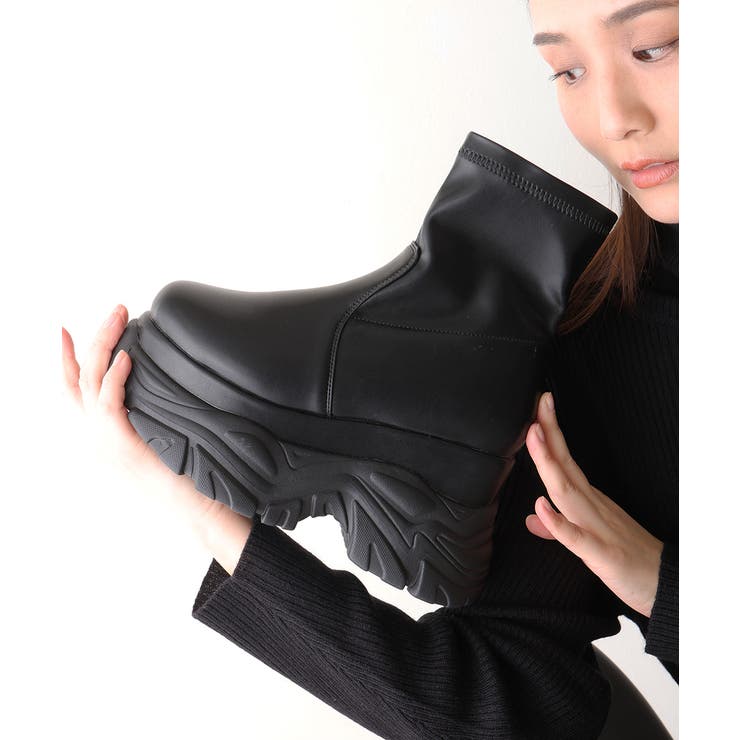 【25年秋冬新作】厚底 ボリュームソール ストレッチ ショートブーツ | DEMETER | 詳細画像5 