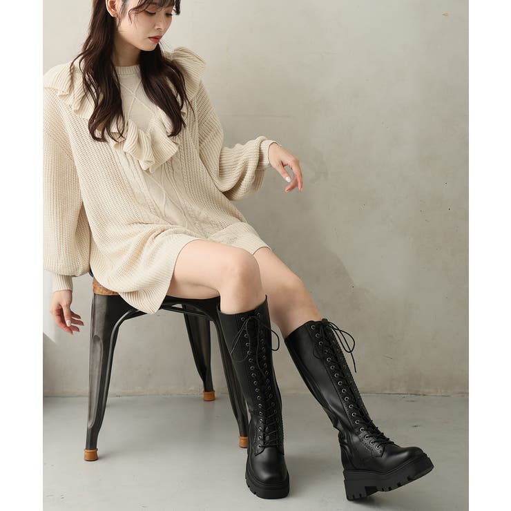 【25年秋冬新作】厚底 プラットフォーム レースアップ ロングブーツ | DEMETER | 詳細画像18 