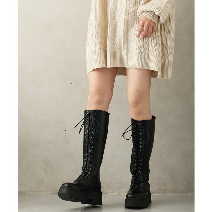 【25年秋冬新作】厚底 プラットフォーム レースアップ ロングブーツ | DEMETER | 詳細画像19 