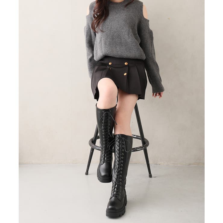 【25年秋冬新作】厚底 プラットフォーム レースアップ ロングブーツ | DEMETER | 詳細画像5 