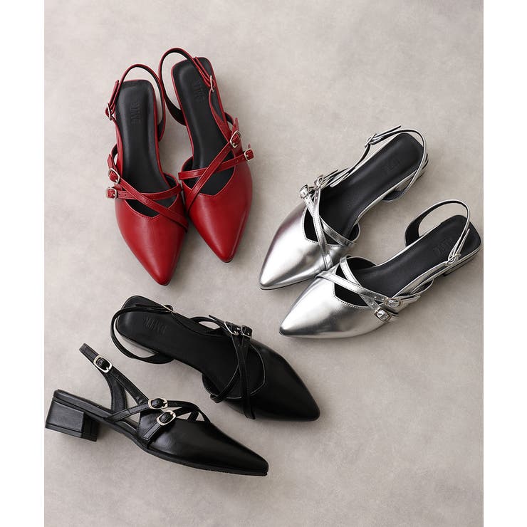 【25年秋冬新作】ポインテッドトゥ クロスデザイン ストラップパンプス | DEMETER | 詳細画像2 