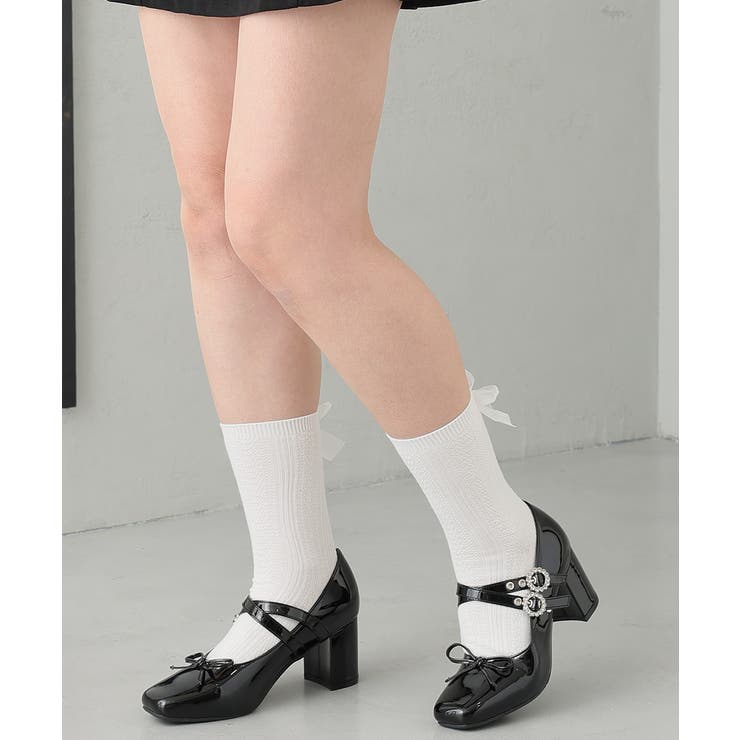 ブラックエナメル | 【26年春夏新作】スクエアトゥ ビジューバックル リボンパンプス | DEMETER