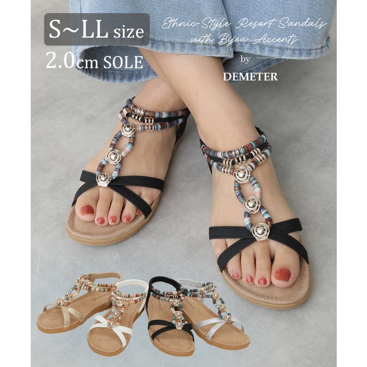 【25年春夏新作】エスニック調 ゴールドパーツ リゾートサンダル | DEMETER | 詳細画像1 