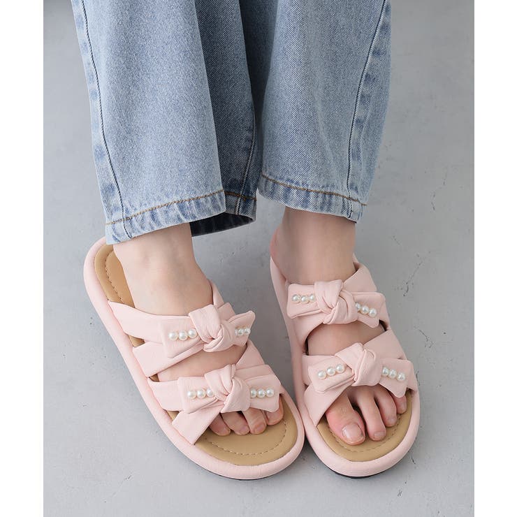 ライトピンク | 【26年春夏新作】パールリボン ダブルベルト サンダル | DEMETER