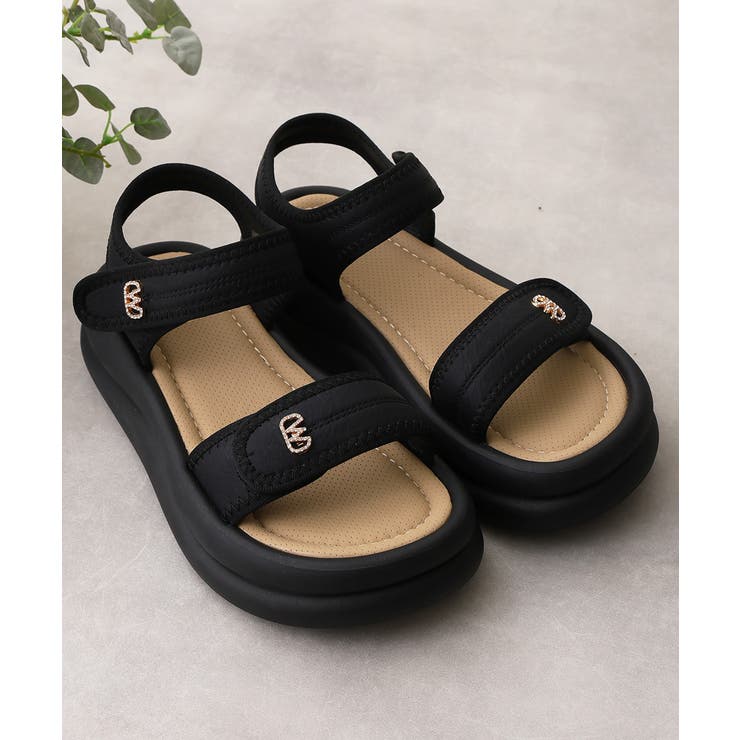 【26年春夏新作】厚底 ダブルソール ビジュー ベルクロ スポーツサンダル | DEMETER | 詳細画像4 