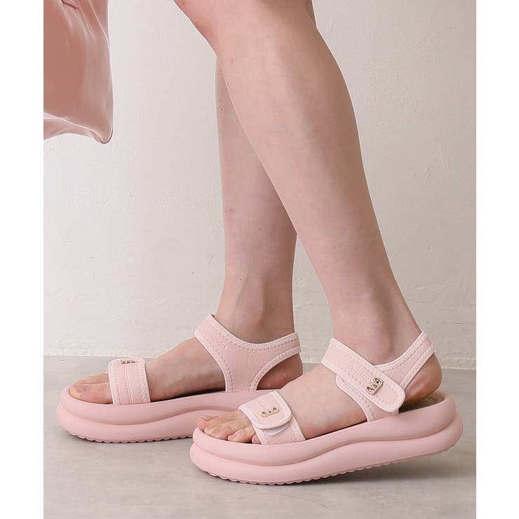 ライトピンク | 【26年春夏新作】厚底 ダブルソール ビジュー ベルクロ スポーツサンダル | DEMETER