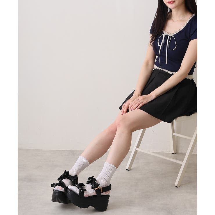 【26年春夏新作】厚底 リボンデザイン ベルクロ スポーツサンダル | DEMETER | 詳細画像12 