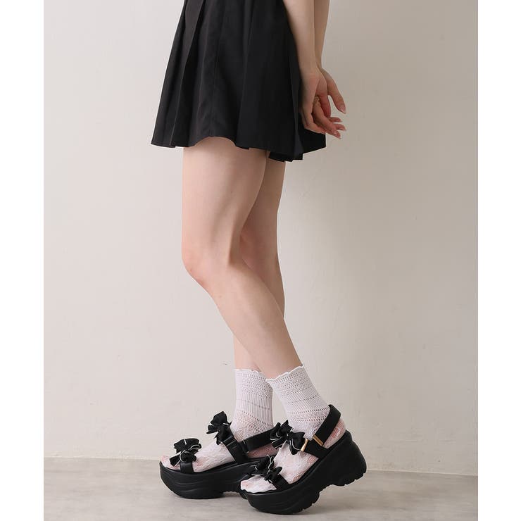 【26年春夏新作】厚底 リボンデザイン ベルクロ スポーツサンダル | DEMETER | 詳細画像15 