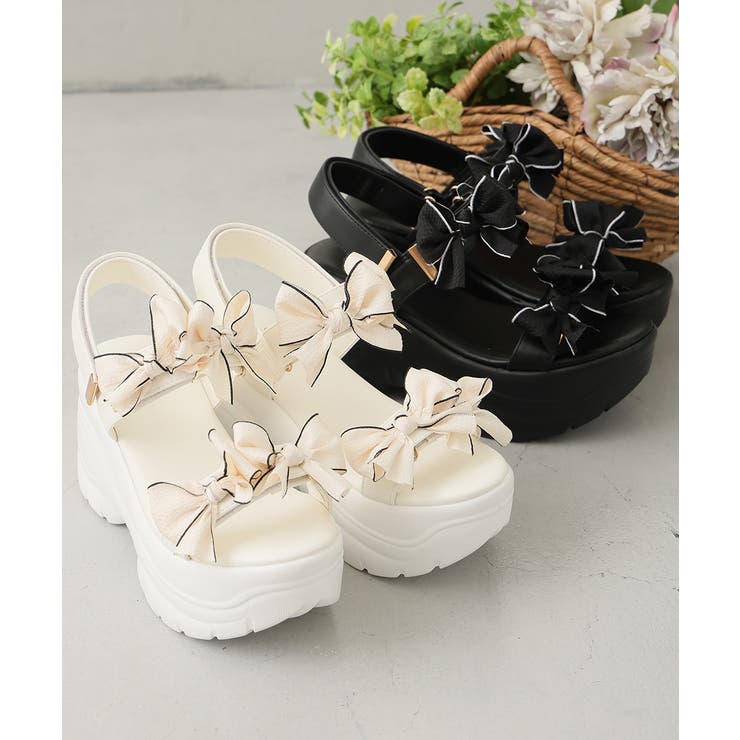 【26年春夏新作】厚底 リボンデザイン ベルクロ スポーツサンダル | DEMETER | 詳細画像2 