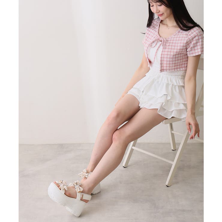 【26年春夏新作】厚底 リボンデザイン ベルクロ スポーツサンダル | DEMETER | 詳細画像27 