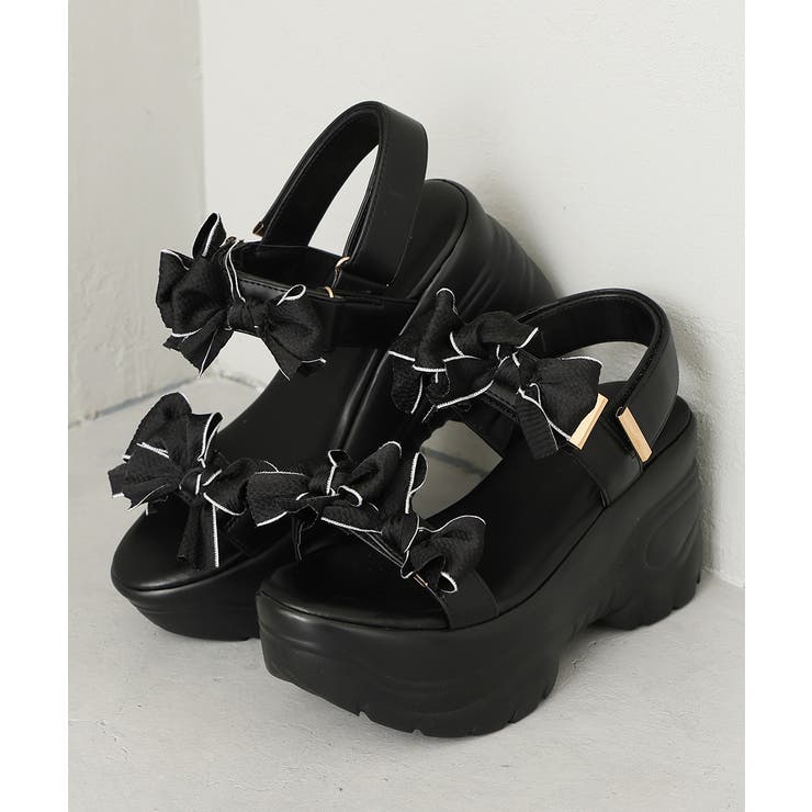 【26年春夏新作】厚底 リボンデザイン ベルクロ スポーツサンダル | DEMETER | 詳細画像3 