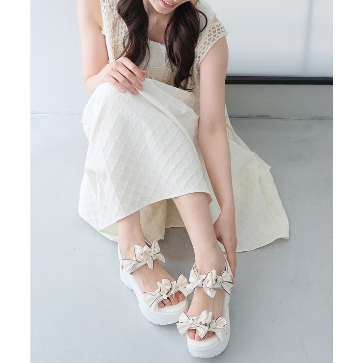 【26年春夏新作】厚底 リボンデザイン ベルクロ スポーツサンダル | DEMETER | 詳細画像43 