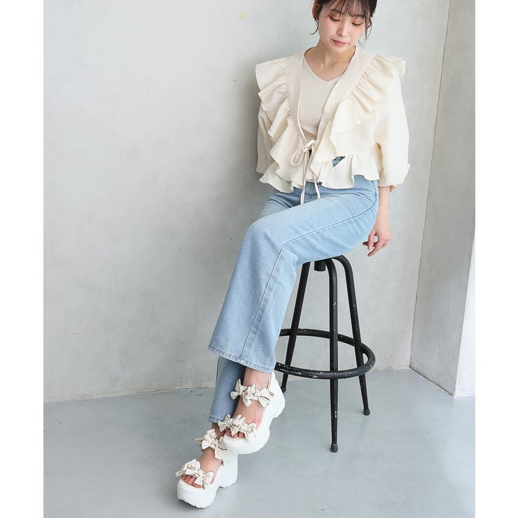 【26年春夏新作】厚底 リボンデザイン ベルクロ スポーツサンダル | DEMETER | 詳細画像50 