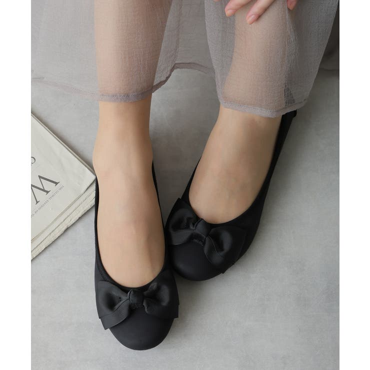 ブラックスムース | 【定番】超軽量☆ぺたんこ リボン バレエパンプス | DEMETER