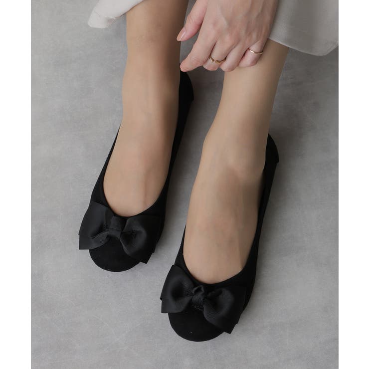 ブラックスエード | 【定番】超軽量☆ぺたんこ リボン バレエパンプス | DEMETER