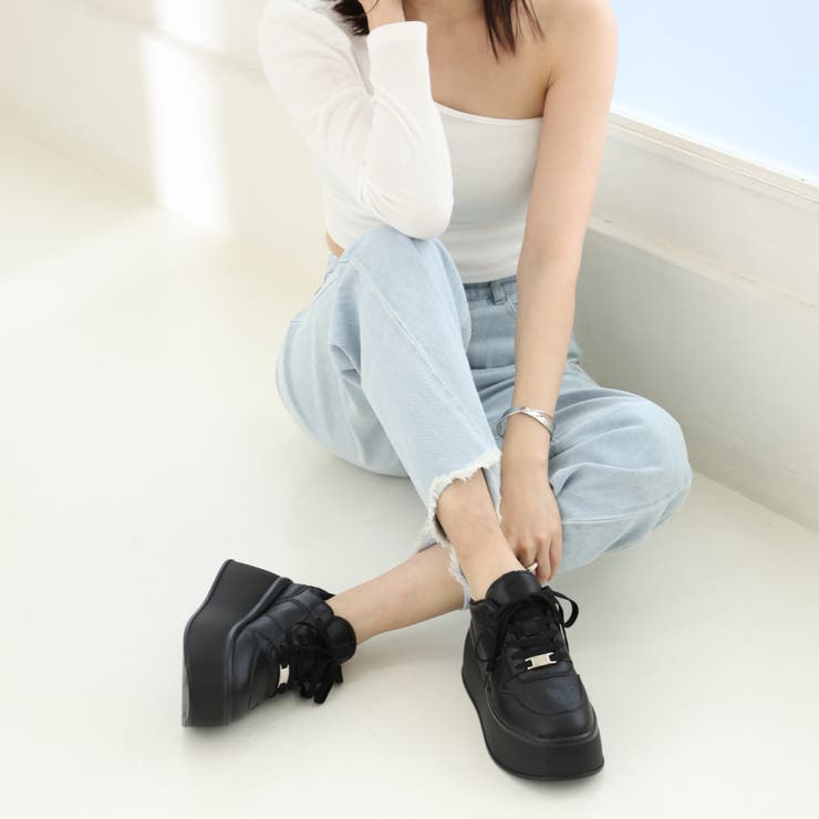 【24年春夏新作】厚底 プラットフォーム レースアップ コートスニーカー | DEMETER | 詳細画像5 