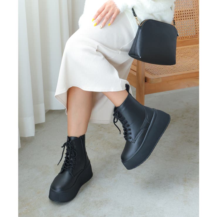 【24年秋冬新作】厚底 プラットフォーム レースアップ ショートブーツ | DEMETER | 詳細画像4 