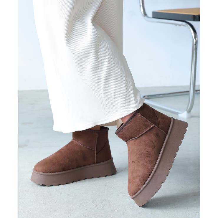 ダークブラウン | 【24年秋冬再販】厚底ソール ボリュームファー ショート丈 ムートンブーツ | DEMETER