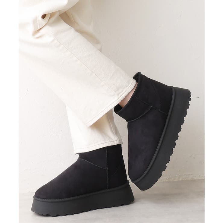 ブラック | 【24年秋冬再販】厚底ソール ボリュームファー ショート丈 ムートンブーツ | DEMETER