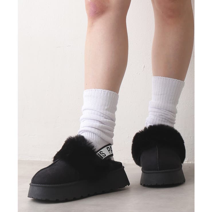 ブラック | 【24年秋冬再販】厚底ソール ボリュームファー バックストラップ | DEMETER