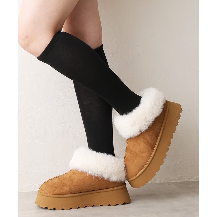 キャメル | 【24年秋冬新作】厚底ソール ボリュームファー アンクル丈 ムートンブーツ | DEMETER