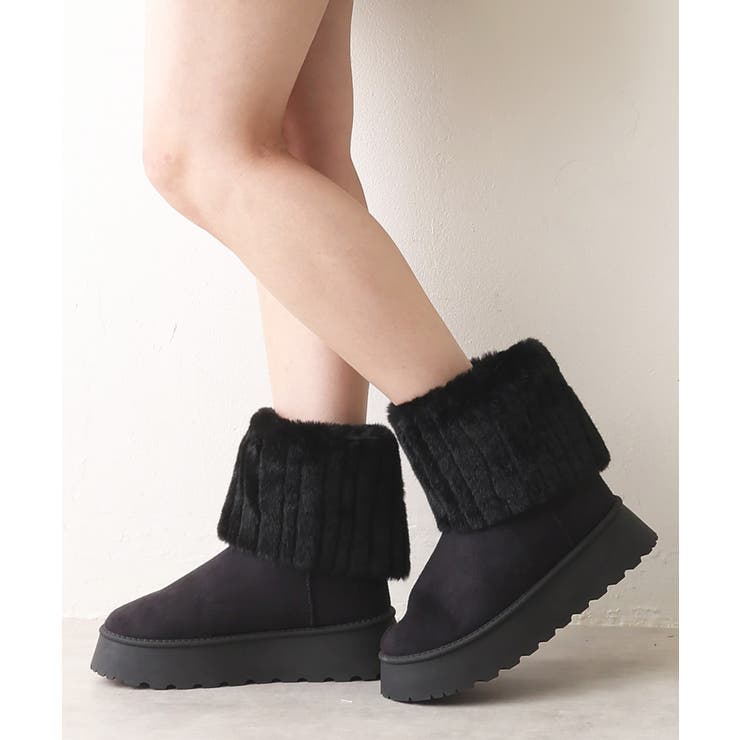 ブラック | 【25年秋冬新作】厚底 ファーカバー ミニ丈 ムートンブーツ | DEMETER
