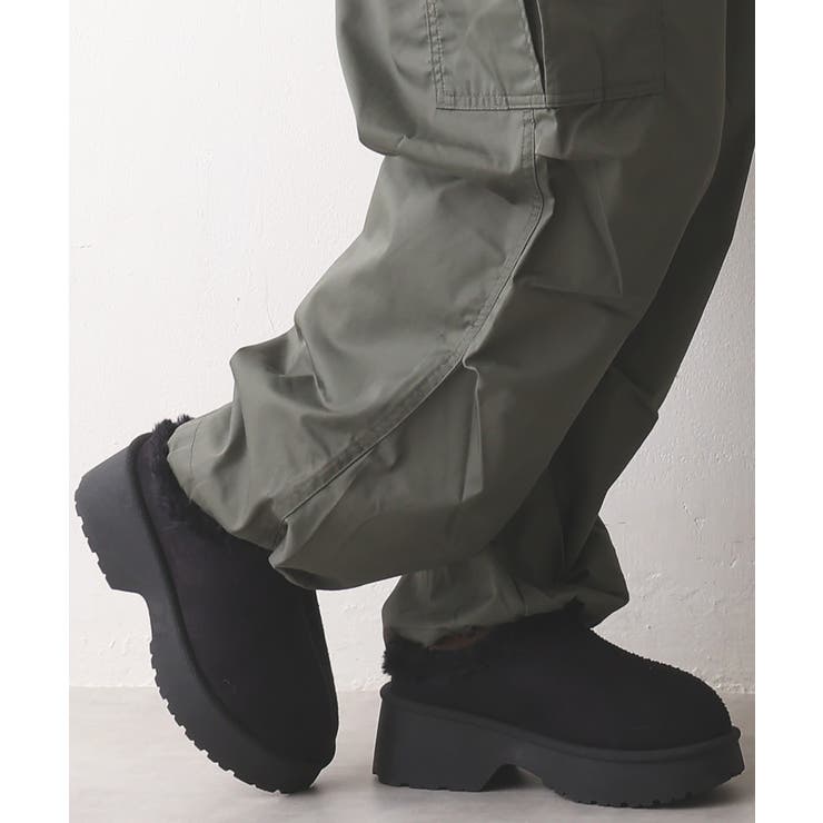 ブラック | 【25年秋冬新作】厚底 デザインソール ボリュームファー ムートンシューズ | DEMETER