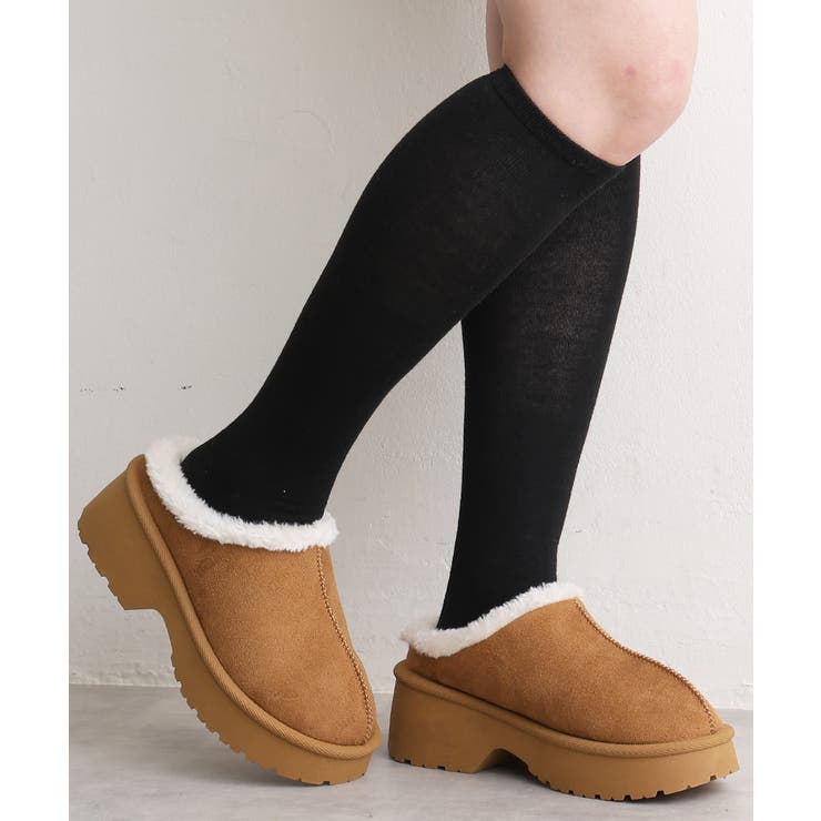 キャメル | 【25年秋冬新作】厚底 デザインソール ボリュームファー ムートンシューズ | DEMETER