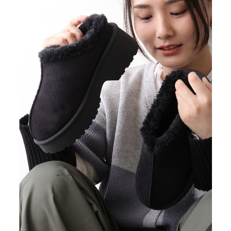 【25年秋冬新作】厚底 デザインソール ボリュームファー ムートンシューズ | DEMETER | 詳細画像5 