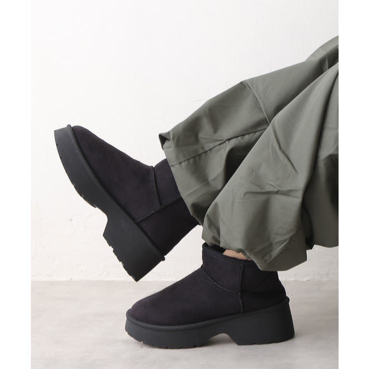 ブラック | 【25年秋冬新作】厚底 デザインソール ボリュームファー ムートンブーツ | DEMETER