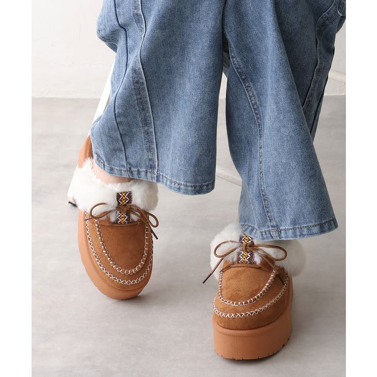 【25年秋冬新作】厚底 プラットフォーム モカシンデザイン ムートンシューズ | DEMETER | 詳細画像13 