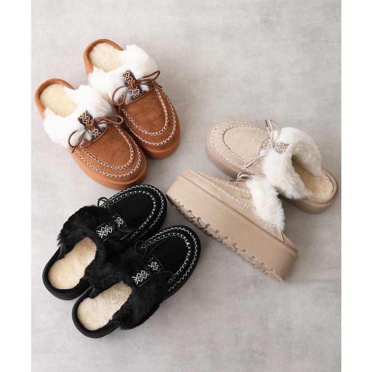 【25年秋冬新作】厚底 プラットフォーム モカシンデザイン ムートンシューズ | DEMETER | 詳細画像3 