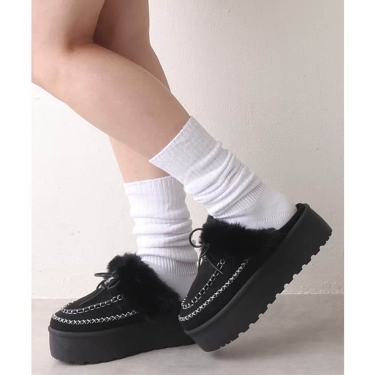 ブラック | 【25年秋冬新作】厚底 プラットフォーム モカシンデザイン ムートンシューズ | DEMETER