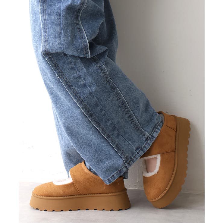 キャメル | 【25年秋冬新作】厚底 ボリュームファー ムートンシューズ | DEMETER