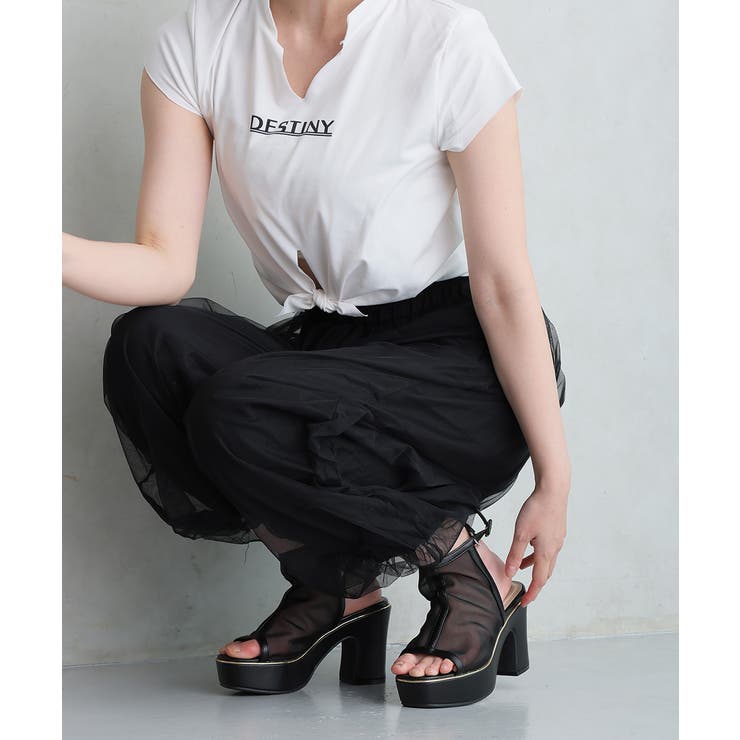 【26年春夏新作】厚底 プラットフォーム アンクルストラップ チュールサンダル | DEMETER | 詳細画像12 