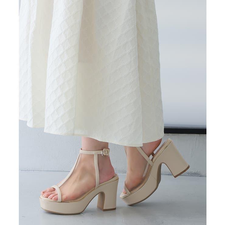 ベージュ | 【26年春夏新作】厚底 プラットフォーム アンクルストラップ チュールサンダル | DEMETER