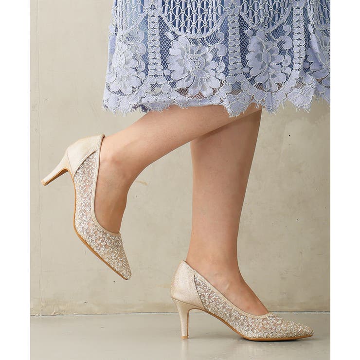 ゴールド | 【25年秋冬新作】ポインテッドトゥ グリッター チュールパンプス | DEMETER