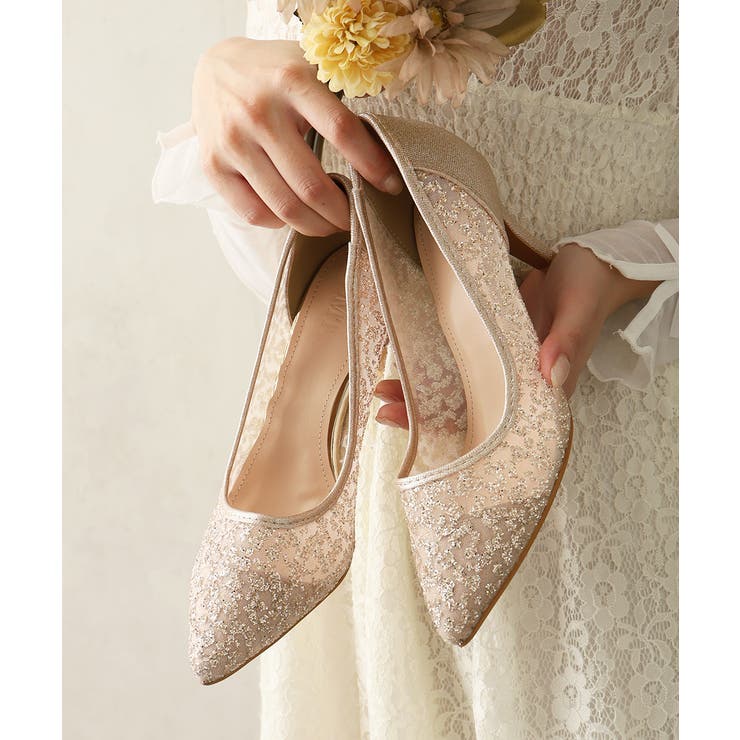 ピンク | 【25年秋冬新作】ポインテッドトゥ グリッター チュールパンプス | DEMETER